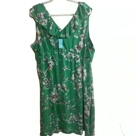 Maurices Ruffled Pleated Floral Midi Dress Size 2X Emerald Jewel NWT - Picture 3 of 7